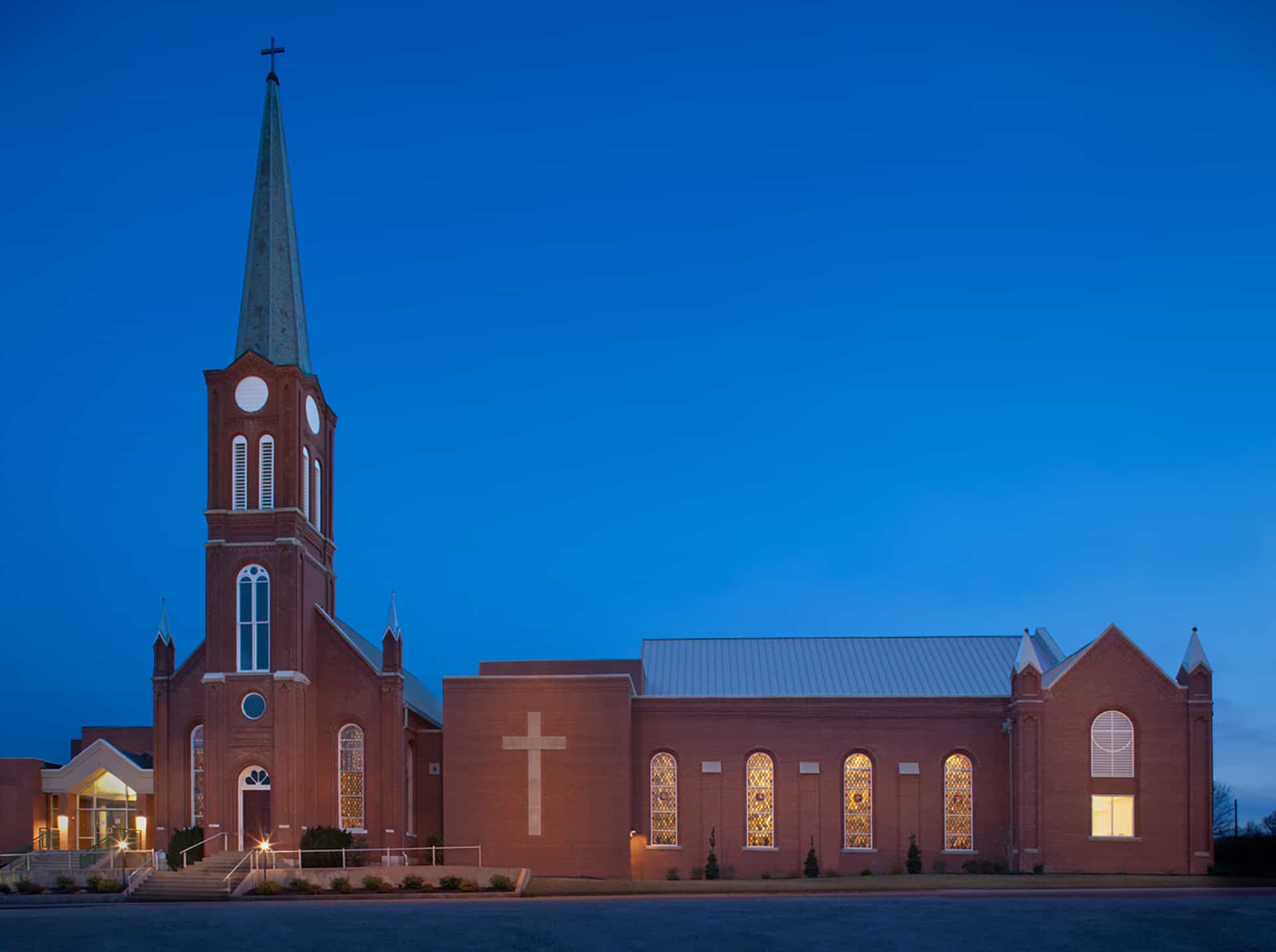 Immanuel Lutheran Church at night
