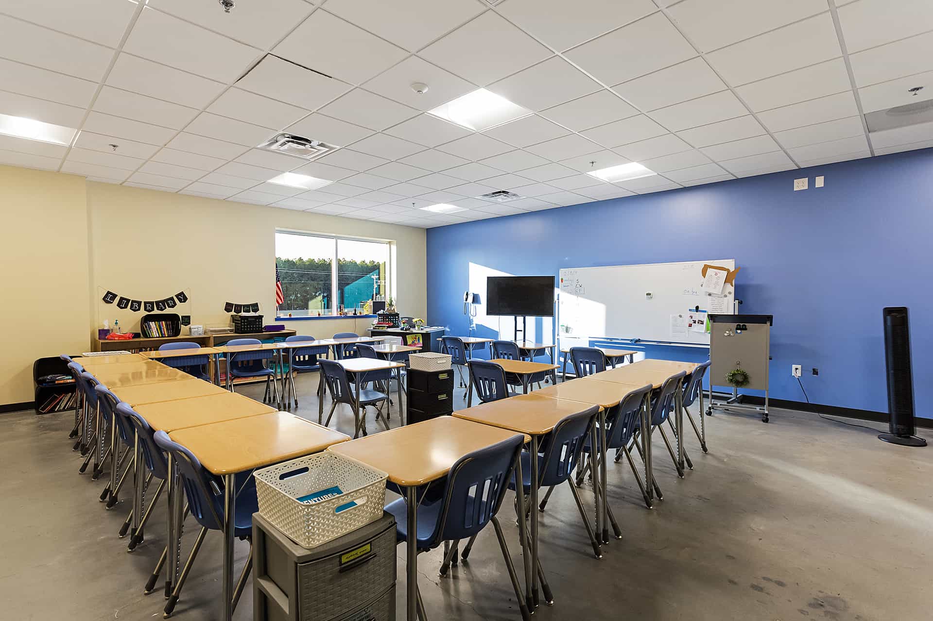 Youngsville Academy classroom with desks